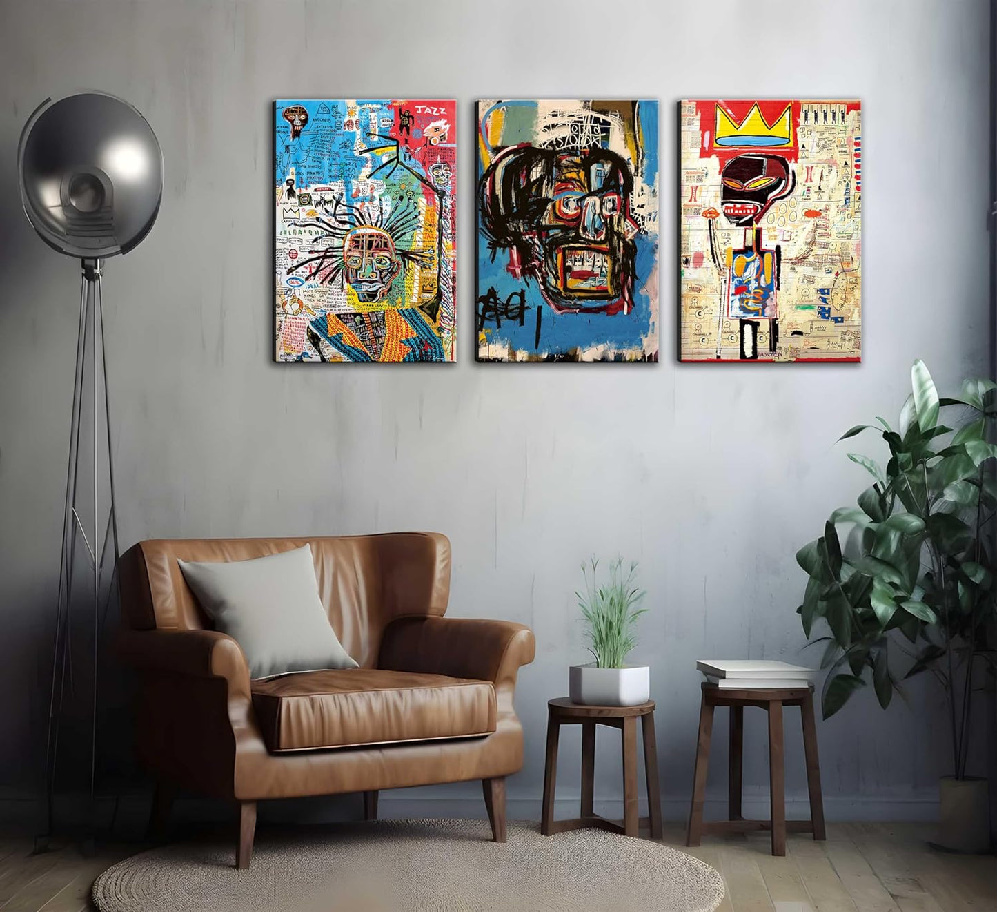 3 Pcs Modern Street Graffiti Wall Art Abstract Poster Print Wall Decor Artist Blue Print Canvas Painting for Living Room Bedroom Bathroom Office Home Decorations (Framed, 16"Hx12"W×3pcs)