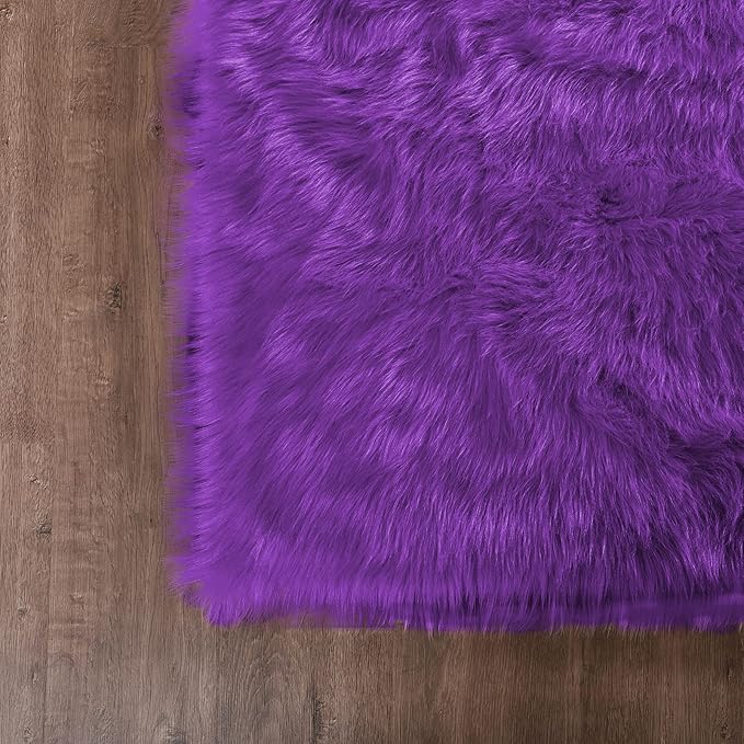Goolela Purple Area Rug 9x12 Fluffy Fuzzy Furry Carpet for Bedroom Living Room Faux Sheepskin Fur Plush Rectangle