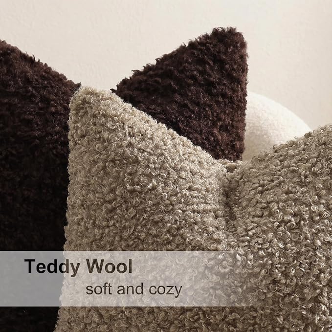 decorUhome Pack of 2 Throw Pillow Covers 12x20 Inch, Faux Fur Decorative Sherpa Pillow Covers Fuzzy Accent Soft Sheepskin Fleece Pillow Cases for Couch Living Room Bed, Chocolate
