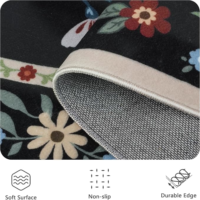 Rugs for Living Room, Insect 6x9 Washable Rug Non Slip with Rubber Back, Ultra Soft Large Area Rug for Bedroom, Dining Room, Nursery(Dark Black Butterfly)