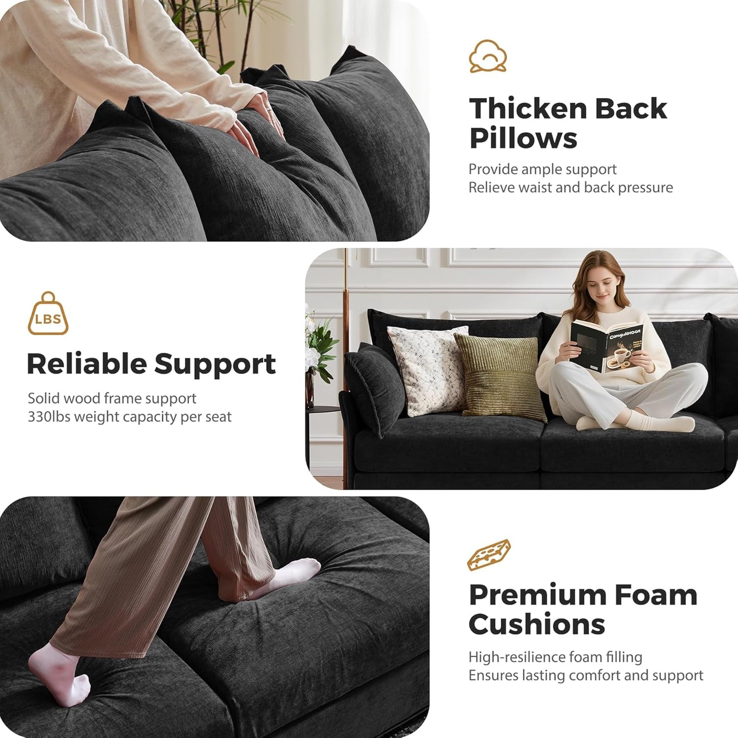 134.6" Oversized Modular Sectional Sofa, Large 6 Seater U Shaped Couch Deep Seat for Living Room, Apartment - Chenille Black