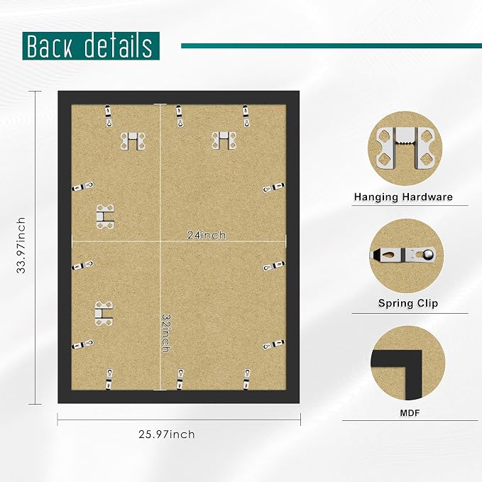 Picrit 24x32 Picture Frame 3 Pack, Black Poster Frame, Display Poster 20 x 28 with Mat or 24 x 32 without Mat for Horizontal or Vertical Wall Mounting