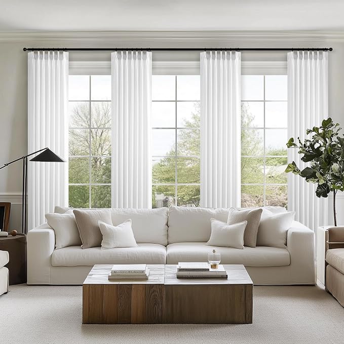 Topfinel 102 Inches Long Beige White Pinch Pleated Sheer Curtains with Hooks,Back Tab Semi Transparentes Light Filtering Linen Cotton Blend Minimalist/Scandinavian Style Drapes Curtains,40" Wx102 L
