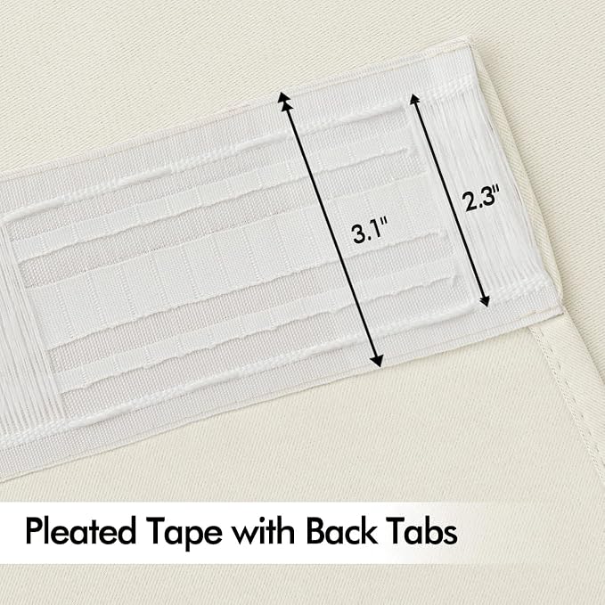 MIULEE Beige White Back Tab Blackout Curtains 72 Inches Long 2 Panels Set for Living Room Bedroom Privacy, Rod Pocket/Pinch Pleat Thermal Insulated Room Darkening Pleated Light Blocking Drapes