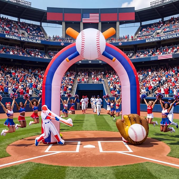Shappy 9 ft Baseball Inflatables Arch Party Decoration Giant Blow up Archway with LED Light for Baseball Sports Theme Senior Night Birthday Party Stadium Yard Outdoor Lawn Photos Backdrop Decor