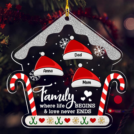 Personalized Chrismas Ornament 2025 - Love Never Ends, Custom Name Charms Family Members up to 10 People, for Family, Friends, and Loved Ones
