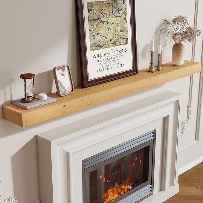 Marsmiles Fireplace Mantel Shelf 72 Inch, Rustic Handcrafted Wood Mantles for Over Fireplace, Farmhouse Wall Mounted Floating Shelves for Living Room Decor & Display, 72W x 3H x 8D, Honey Maple