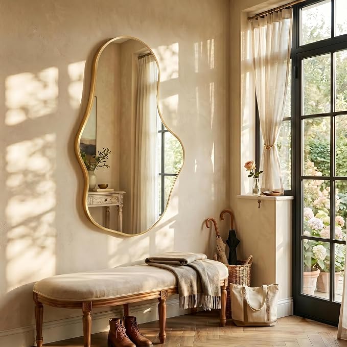 Bathroom Mirror for Over Sink-Gold Room Decor Wall Mirror 22"x 36" | Irregular Wall Mirror - Asymmetrical Abstract Mirror Unique for Bedroom, Living Room, Cloakroom, Entryway