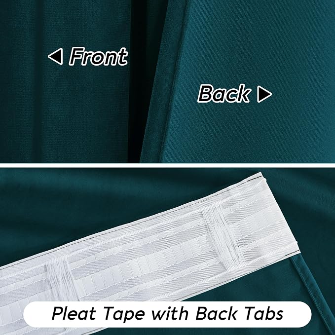 RYB HOME Teal Blue Velvet Curtains for Bedroom Living Room, Thermal Insulated Privacy UV Heat Blocking Luxurious Drapes for Nursery Dining Room, 52" W x 84" L, 2 Panels, Rod Pocket/Back Tab/Hook Belt