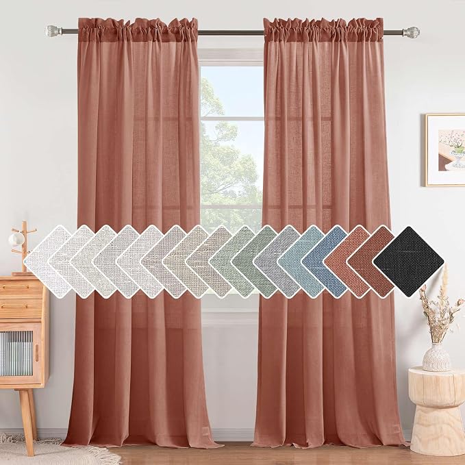 H.VERSAILTEX Linen Curtains Elegant Natural Linen Blended Curtains Energy Efficient Light Filtering/Rod Pocket Window Treatments Panels/Drapes for Living Room (Set of 2, Rust, 52 inch W X 108 inch L)