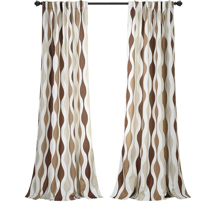 Lush Decor Mid Century Geo Room Darkening Window Curtain Panels Pair 52" W x 84" L Neutral - Retro Curtains for Living Room - Vintage Drapes