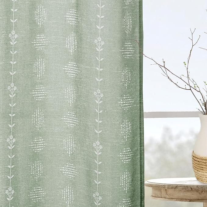 Sage Green Boho Farmhouse Curtains,Closet Curtain for Open Closet,Leaf Floral Botanical Curtains for Living Room Bedroom 84 Inches Long 2 Panels