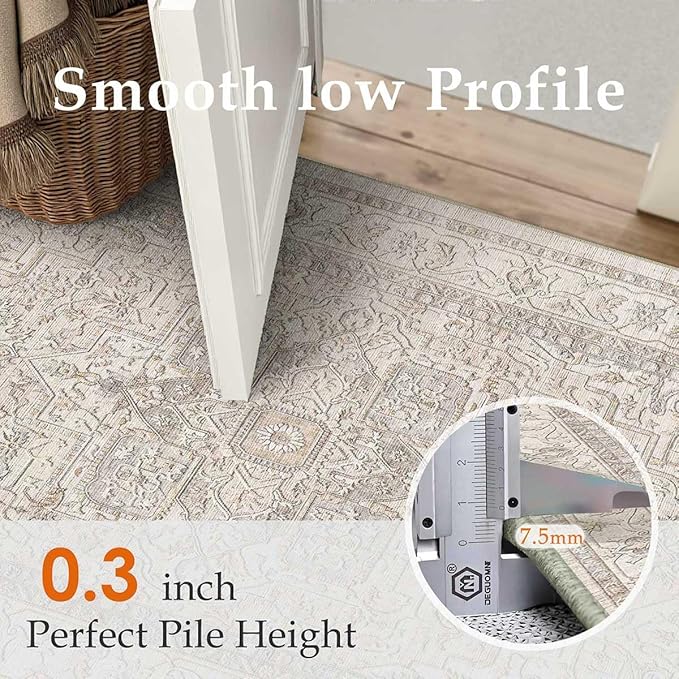 2x5 Washable Vintage Runner Rug Beige Oriental Hallway Kitchen Throw Rug Neutral Non Slip Soft Low Pile Carpet for Bathroom Laundry Bedroom Living Room