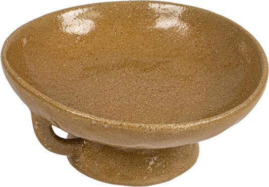 Creative Co-Op Stoneware Footed Pedestal/Bowl with Handles, Reactive Glaze, Taupe