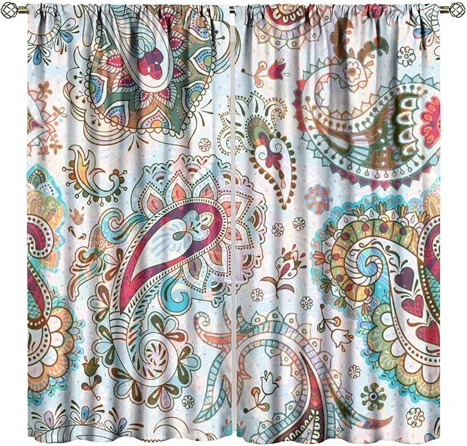 Bohemian-Style Curtains, Tribal Abstract Print with Paisley Motifs, Blackout Curtains for Bedrooms, Living Rooms and Kitchens42X54 Inch