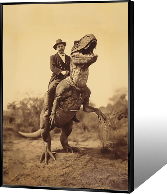 Goth Decor Antiqued Wicca Art Poster Dark Academy Dinosaur And Cowboy Canvas Wall Art Horror Posters Spooky Indoor Art Family Bedroom Office Space Decor 24X36inch Aluminum Framed