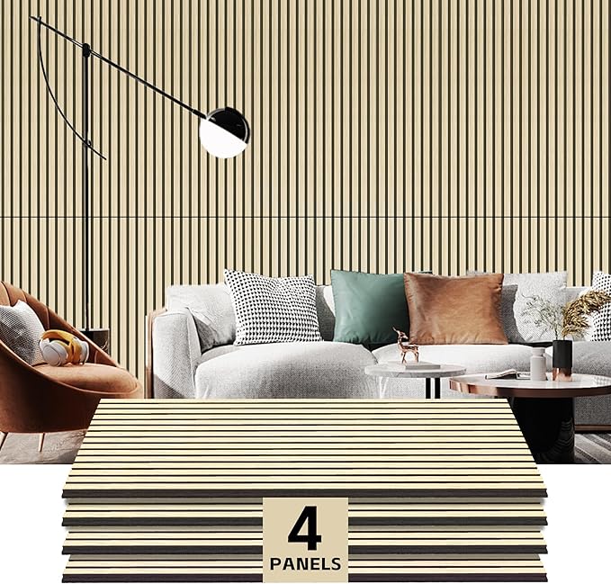 RITOLLO 4 Pack Wood Panels for Wall, Wood Slat Acoustic Panels for Wall, Soundproof Panels, 3D Fluted Panels for Interior Wall Decor 47.2 x 23.6(4 PCS) -Oak