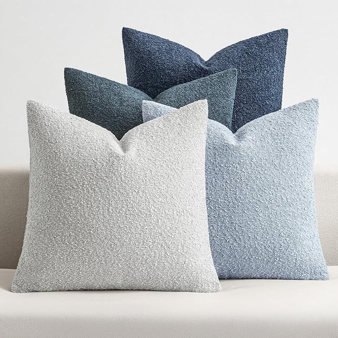MIULEE Pack of 4 Decorative Textured Boucle Throw Pillow Covers | 24x24 Inch Neutral Blue Accent Euro Sham Pillow Cases Couch Cushion Covers Modern Farmhouse Sofa Bed Livingroom Home Decor