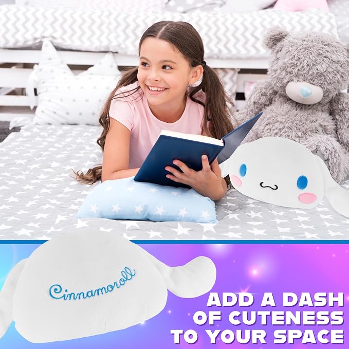 Hello Kitty Sanrio Plush Cushion Pillow, Plush Throw Pillow Fluffy Cushion Kawaii Decor Cinnamoroll Kuromi, Gifts for Teens, Women (White Cinnamoroll, L15.7 x W15.4)