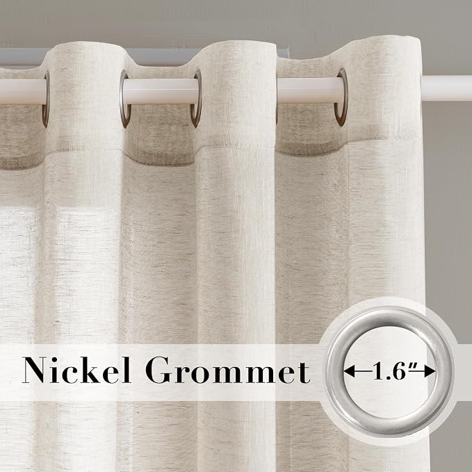 H.VERSAILTEX Linen Curtains 90 inches Long Linen Curtains/Natural Linen Blended Sheer Curtain/Panels/Drapes for Living Room, Home Decorative Privacy Window Treatment Nickel Grommets, Natural