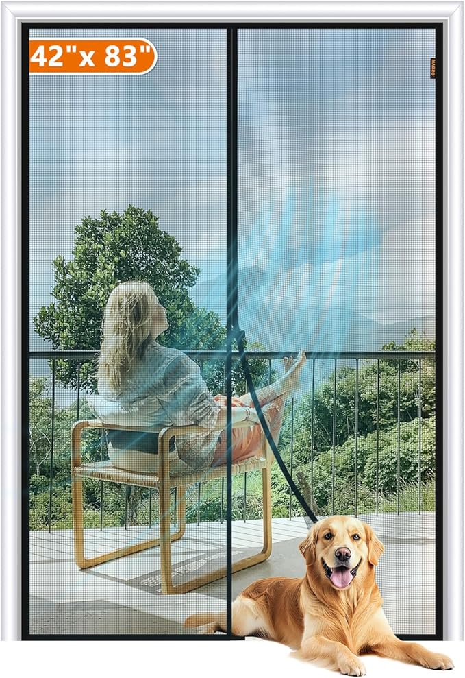 MAGZO Magnetic Screen Door Fit Door Size 42 x 83 Inch, Screen Size 44" x 84" Strong Magnet French Door Screen, Heavy Duty Fiberglass Door Mesh with Hook & Loop for Sliding Door, Gray