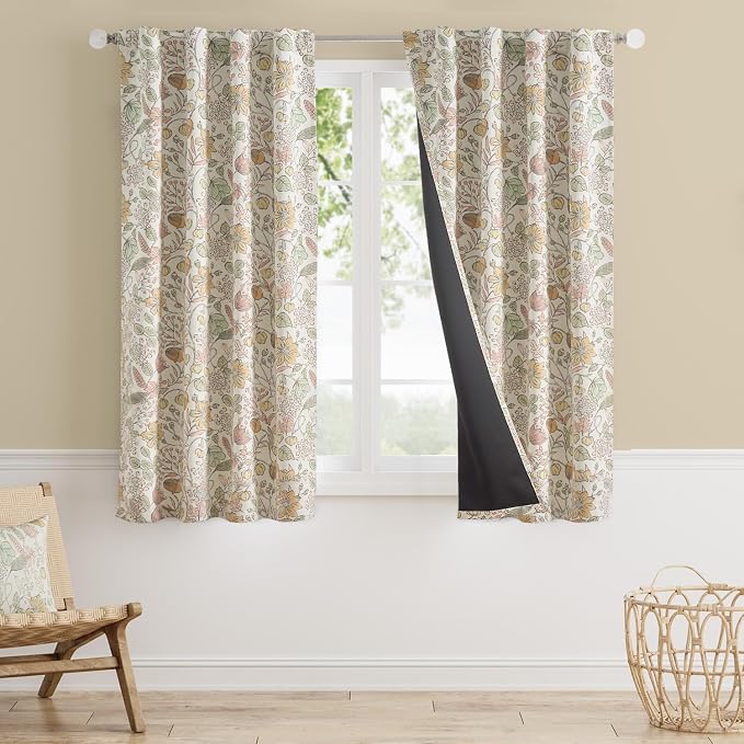 Vangao Yellow Nursery Curtains for Girls Room Floral Blackout Curtains 63 Inch Length Farmhouse Drapes for Bedroom Room Darkening Flower Patterned Window Treatment for Kids Set of 2