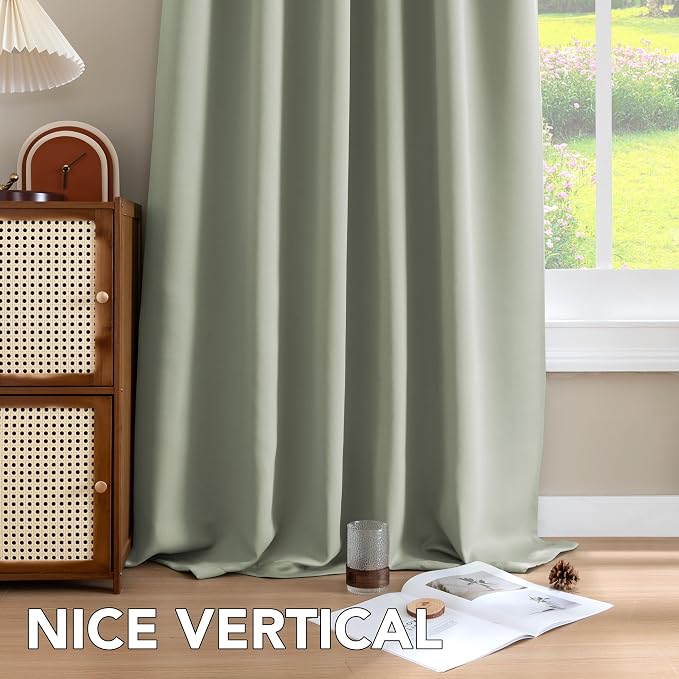 H.VERSAILTEX Blackout Curtains Thermal Insulated Window Treatment Panels Room Darkening Blackout Drapes for Living Room Back Tab/Rod Pocket Bedroom Draperies, 52 x 96 Inch, Light Sage,2 Panels
