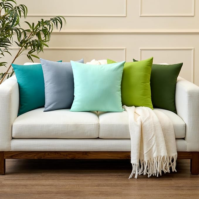 Encasa XO Throw Pillow Covers 20x20 in Set of 2 Egg Blue | No Inserts | Cotton Pillow Covers for Living Room, Bed, Sofa, Couch | Decorative Cushion Covers with Improved Zipper