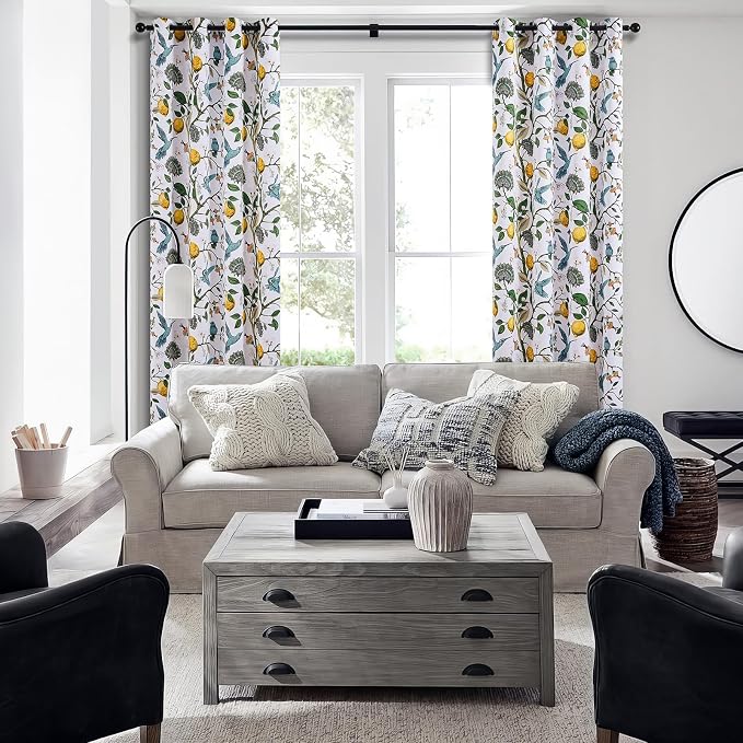 Topfinel White Pretty Pioneer Woman Blackout Curtains 63 Inches Length 2 Panels, Aesthetic Retro Botanical Floral Hummingbird Printed Soundproof Grommet Drapery Treatment for Nursery Kid Classroom