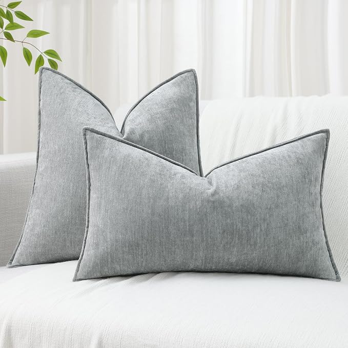 decorUhome Fall Couch Euro Sham Throw Pillow Covers 22x22 Set of 2, Decorative Soft Velvet Modern Cozy Chenille Pillow Cases with Elegant Design for Sofa Bed Living Room Home Decor, Ultimate Gray