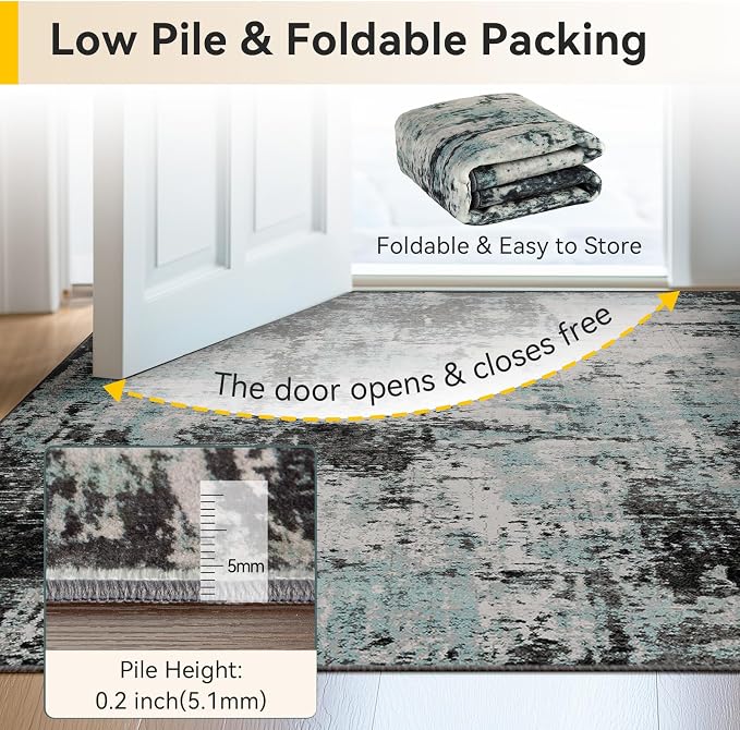 RELEANY Washable Area Rugs 6'x8' Non-Slip Modern Abstract Soft for Living Room Entryway Bedroom Kitchen, Print Pattern, Blue Black Teal