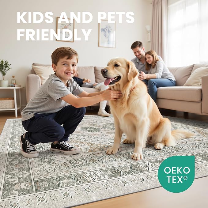 zesthome 6x9 Area Rug, Super Soft Washable Rugs for Living Room, Non-Slip Stain Resistant Vintage Rugs, Ultra-Thin Large Area Rugs (Brown/Grey,6'x9')