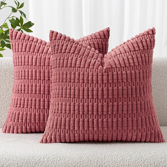 MIULEE Pack of 2 Corduroy Decorative Throw Pillow Covers 16x16 Inch Soft Boho Striped Pillow Covers Modern Farmhouse Home Decor for Sofa Living Room Couch Bed Cranberry Red