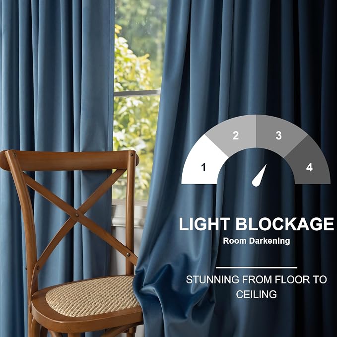 Light Blue Velvet Curtains 108 Inches Long 2 Panels for Living Room Rustic Thick Luxury Insulating Soundproof Darkening Curtain for Bedroom Patio Door 108 in Length Dusty Chambery Slate Blue Grey Gray