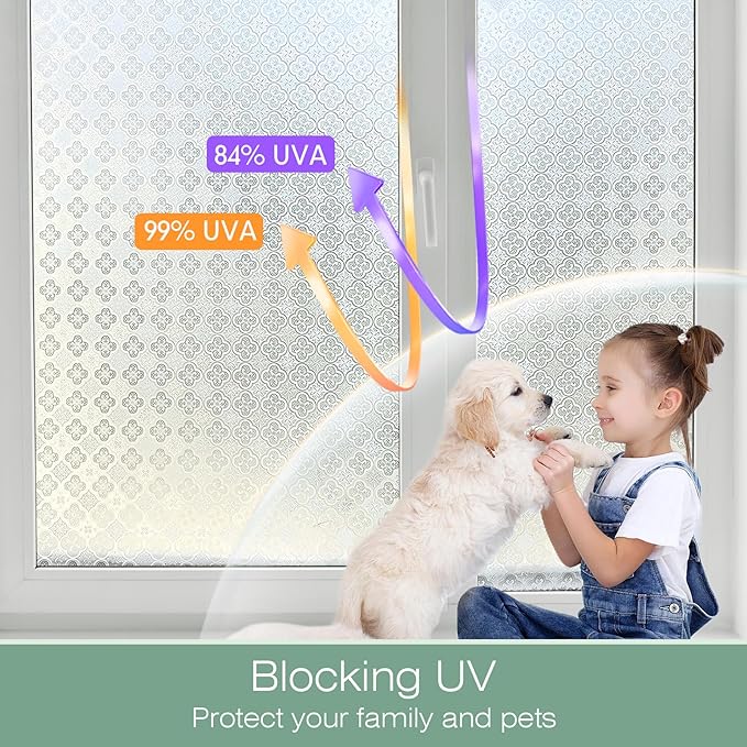 STATINT Frosted Glassy Petals 3D Begonia Window Privacy Film Decorative Non Adhesive Static Electricity Sun Blocking Flowering for Bathroom and Home，17.5 Inch X 6.5 Feet