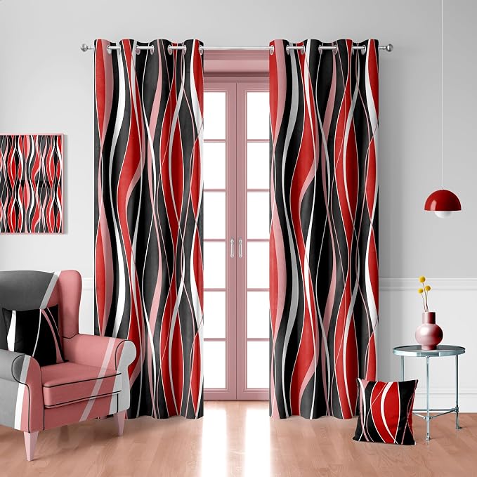 iTapnoom Red Black Abstract Blackout Curtains, Geometric Striped Art Darkening Window Drapes Grommet for Living Room Bedroom Decor 2 Panels 52"x84" Inches