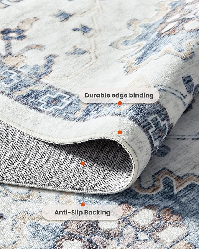 AMADA HOMEFURNISHING 10x14 Washable Area Rug, Low-Profile Large Area Rug with Non-Slip Backing & Durable Edge Binding, Vintage Large Rugs for Living Room, Bedroom & Dining Room