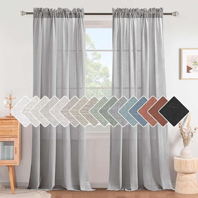 H.VERSAILTEX Dove Living Room Curtains 84 Inch Length 2 Panels Rod Pocket Light Filtering Drape Soft Linen Cotton Texture Semi Sheer Silver Dove Gray Curtain for Bedroom Modern Farmhouse Decor