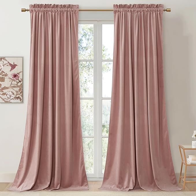StangH Pink Curtains 96 inches Thermal Insulated Window Drapes, 2 Panels | 300GSM Soft Velvet, Room Darkening Noise Reducing Window Drapes, Pink Christmas Decor, Privacy & UV Protection, Living Room