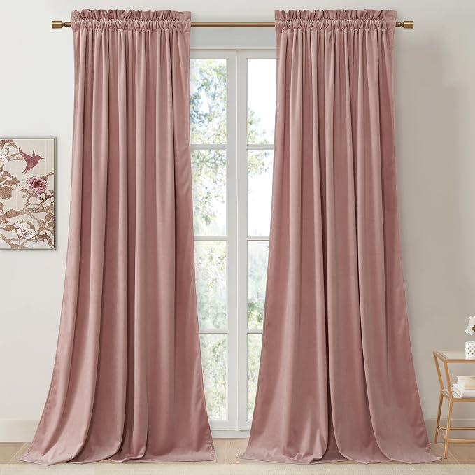 StangH Dusty Pink Privacy Thermal Curtains 108 inches, 2 Panels | 300GSM Soft Velvet, Nursery Bedroom Window Decor, Noise Reducing Sliding Door Panels, Living Room, Pink Christmas Decor