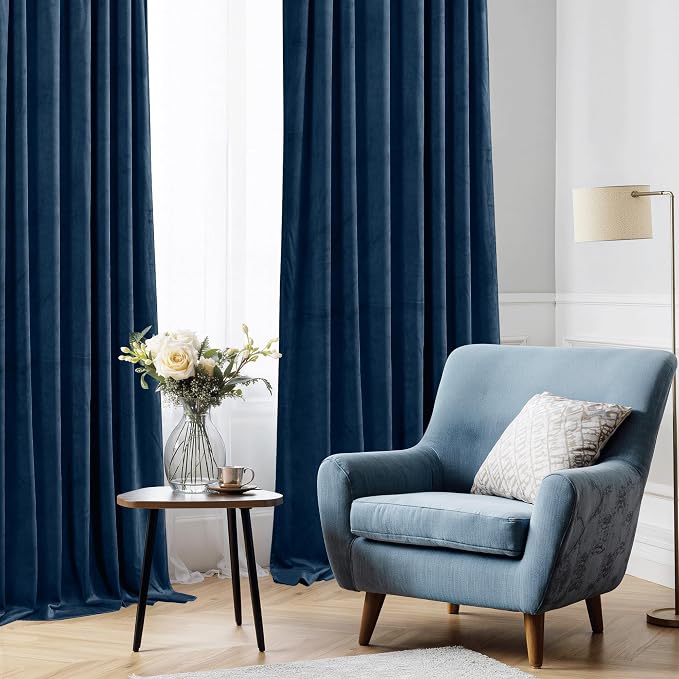 StangH Navy Blue Blackout Curtains Rod Pocket, W42 x L84 inches, 2 Panels | 300GSM Soft Heavy Velvet, Privacy Thermal Insulated, Noise Reducing, Living Room, Bedroom, Dining Room, Bathroom