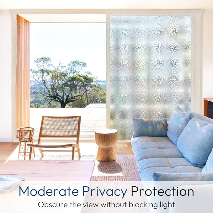 rabbitgoo Window Privacy Film, Mosaic Stained Glass Film, 35.4" x 157.4" | Rainbow Decorative Removable Static Cling Tint, UV Blocking Reduce Heat, Non-Adhesive Privacy Covering for Home, Office