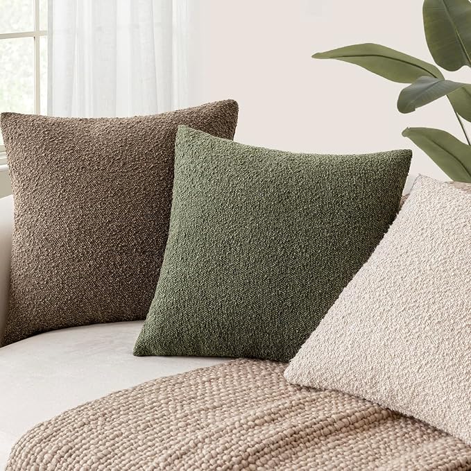 Foindtower Pack of 2 Textured Boucle Throw Pillow Covers Accent Solid Decorative Pillow Cases Cozy Woven Couch Cushion Case for Chair Sofa Bedroom Living Room Home Decor 20x20 Inch Light Brown