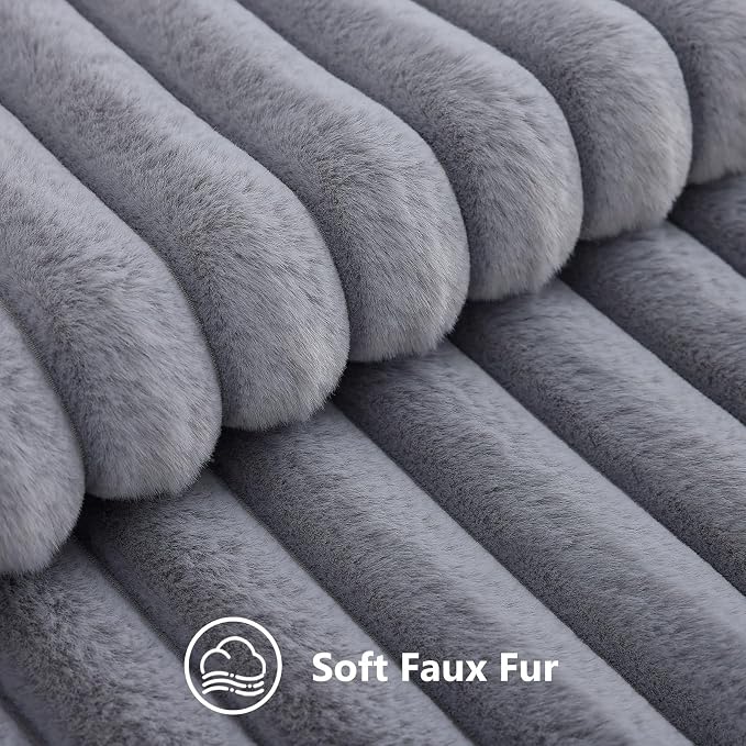 decorUhome Fall Cozy Faux Fur Throw Pillow Covers 20x20 Set of 2 Decorative Soft Plush Striped Modern Farmhouse Boho Couch Pillow Cases with Velvet Back for Sofa Bed Living Room, Grey