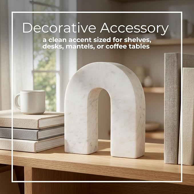 Sagebrook Home White Marble Decorative Arch Sculpture – Modern Stone Accent for Home, Office, Bedroom, Living Room – 6x2x7 Inch