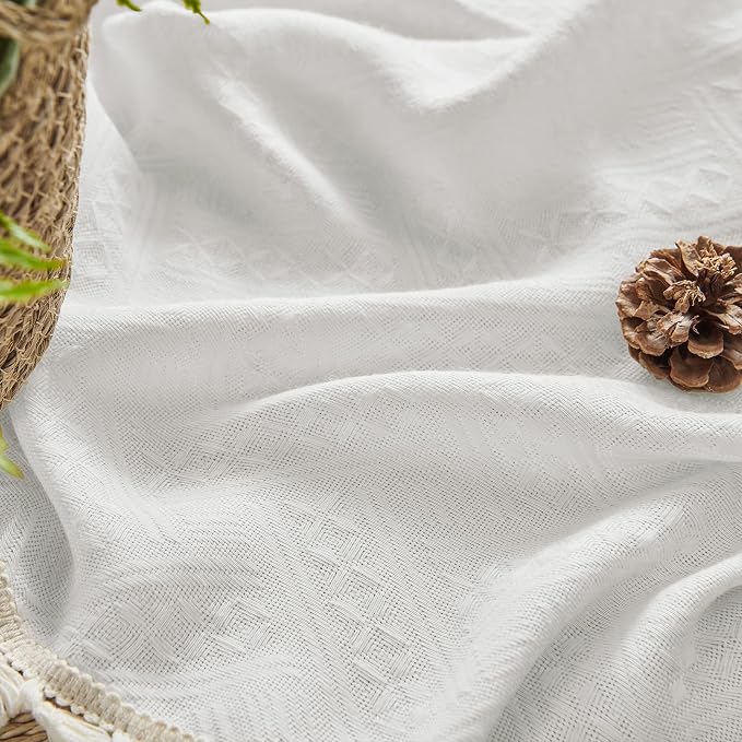 Joydeco Custom Boho Curtains 1 Panel, Boho Curtains for Bedroom Living Room, Super Soft Light Filtering Country Rustic Semi Sheer Farmhouse Curtains Rod Pocket (Custom, White)