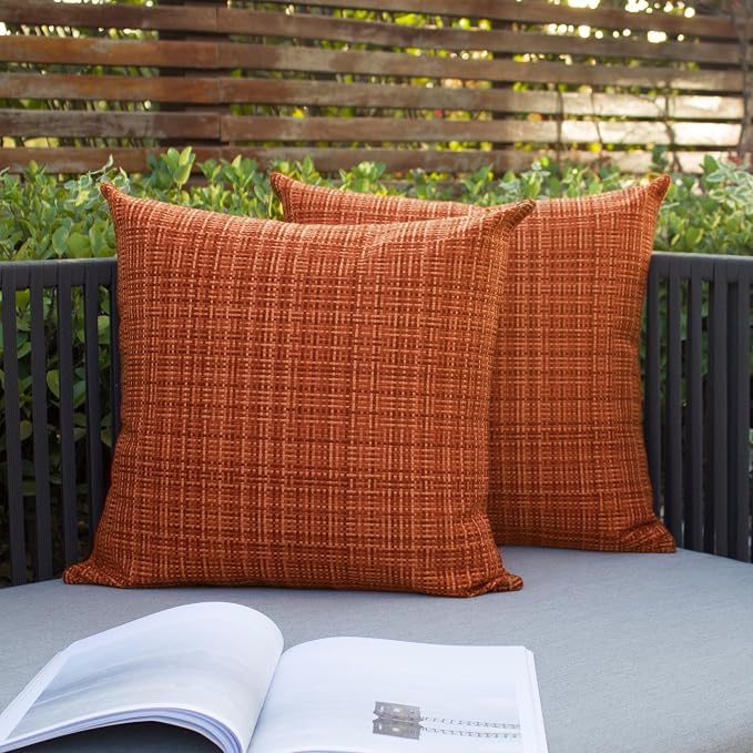 Kevin Textile Fall Pack of 2 Decorative Outdoor Waterproof Pillow Covers Garden Cushion Sham Throw Pillowcase Shell for Patio Tent Couch 16x16 Inch Burnt Orange