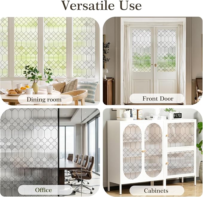 SUNBABY Reeded Glass Window Privacy Film, Decorative Frosted Glass Window Film for Bathroom & Front Door, 3D Static Cling Window Coverings Day and Night Privacy Sun Heat Blocking (23.6 x 157.4 Inch)