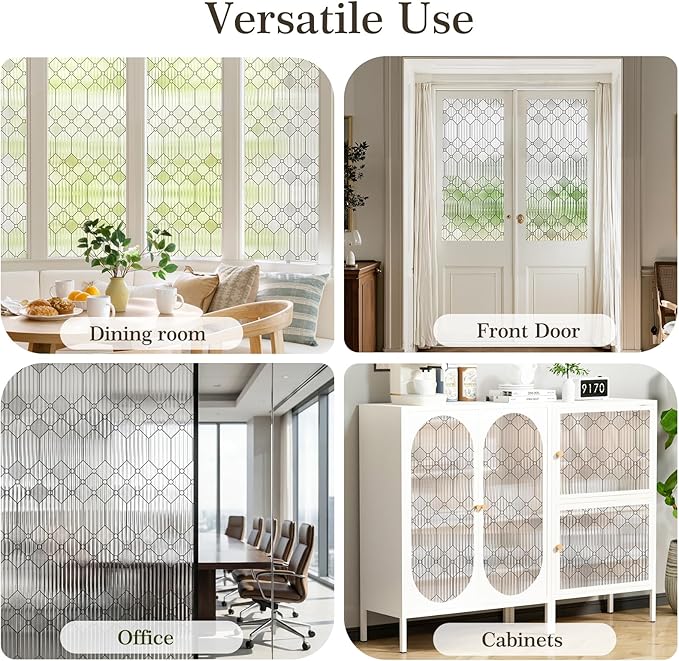 SUNBABY Reeded Glass Window Privacy Film, Frosted Glass Window Film for Bedroom & Front Door, Static Cling Decorative 3D Window Stickers Day and Night Privacy Sun Heat Blocking (17.5 x 78.7 Inch)