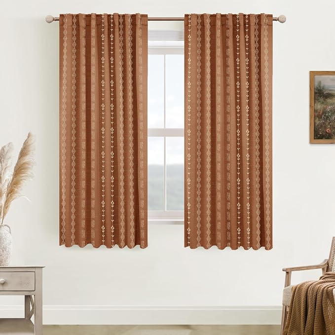 Retro Printed Black Out Curtains 63 Inch Long for Bedroom, Pretty Hippie Colorful Boho Room Darkening Window Curtains for Living Room, 52 x 63 in Length 2 Panel Set